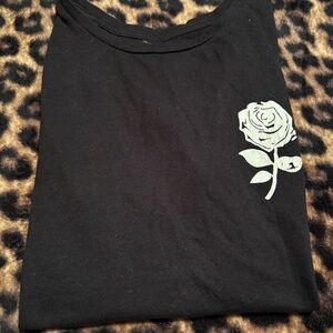 SHEIN Black Tee with White Rose Design